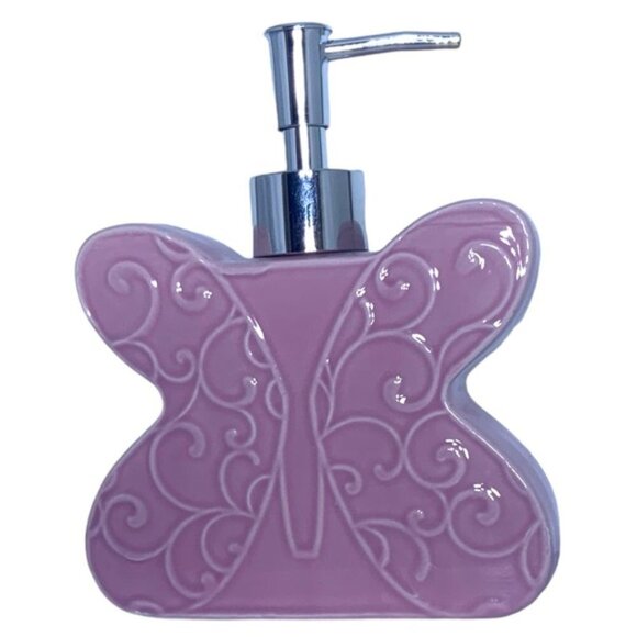 Matt & Maddie Butterfly Soap Lotion Dispenser Embossed 3D Floral Ceramic Pink - Picture 2 of 15